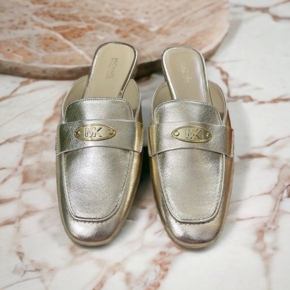 MICHAEL Michael Kors Shoes - MICHAEL Michael Kors Plate Mules in Gold 6.5